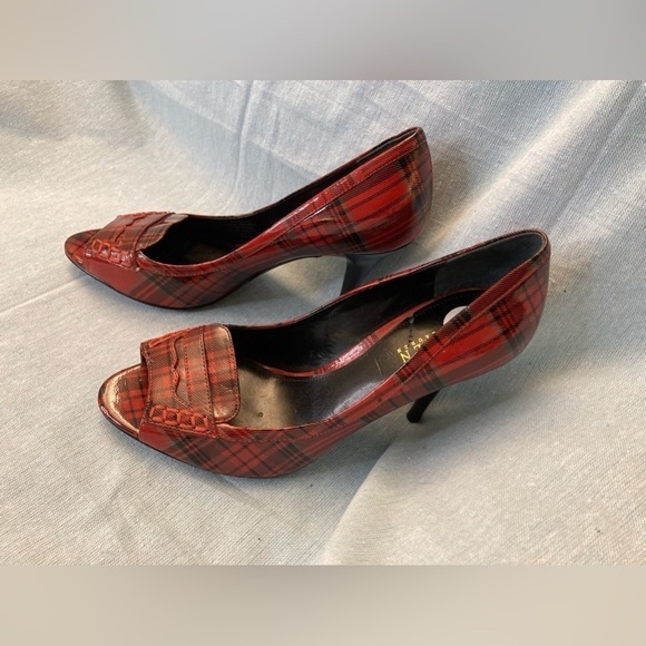 Ralph Lauren Red Heels Plaid Faux Patent Leather-9M - Picture 2 of 11